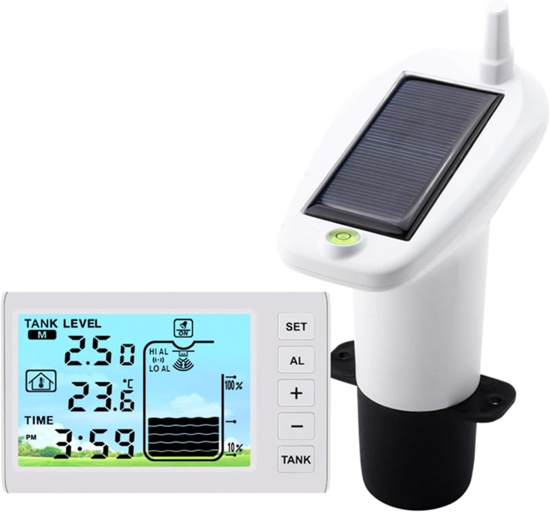 VISLONE Ultrasonic Water Level Monitor Tank Liquid Level High/Low Alarm Solar Powered Water Level Sensor Water Level Indicator Gauge IP65 Waterproof - Image 1